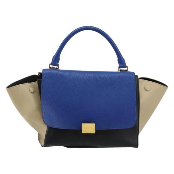 CELINE Trapeze Small Hand Bag Leather Blue Gold - Picture 2 of 13